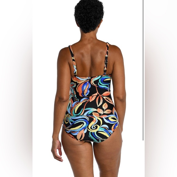Maxine Of Hollywood Women's V-Neck Twist Front Shirred One Piece Swimsuit - Picture 2 of 6